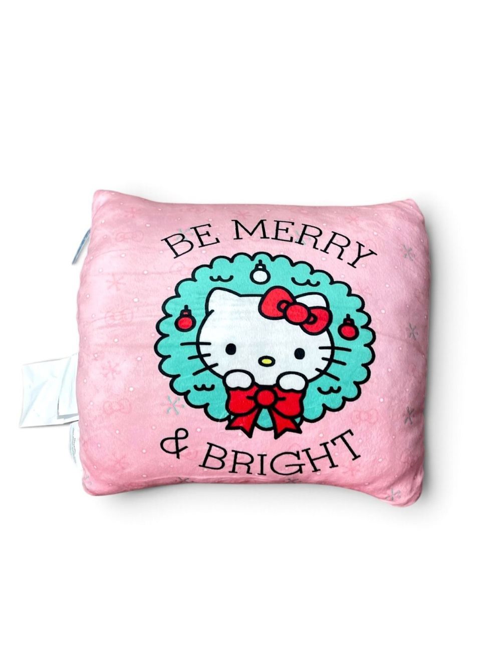 Hello Kitty Pink Holiday Kids Pillow with Turquoise Wreath and Red Bow